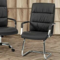 Sledebureaustoel Staal En Eco-leer Met Armleuningen 2 Stuks - Monaldo -Slide Shop poltrona ufficio a slitta acciaio e ecopelle con braccioli 2 pz monaldo 10