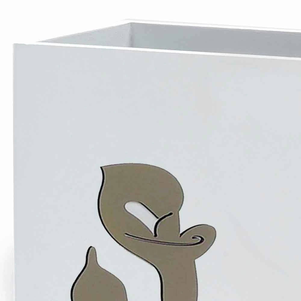 Wit Houten Paraplubak Modern Design Met Bloemendecoraties - Caracalla 3 Wit Houten Paraplubak Modern Design Met Bloemendecoraties - Caracalla - Afbeelding 3