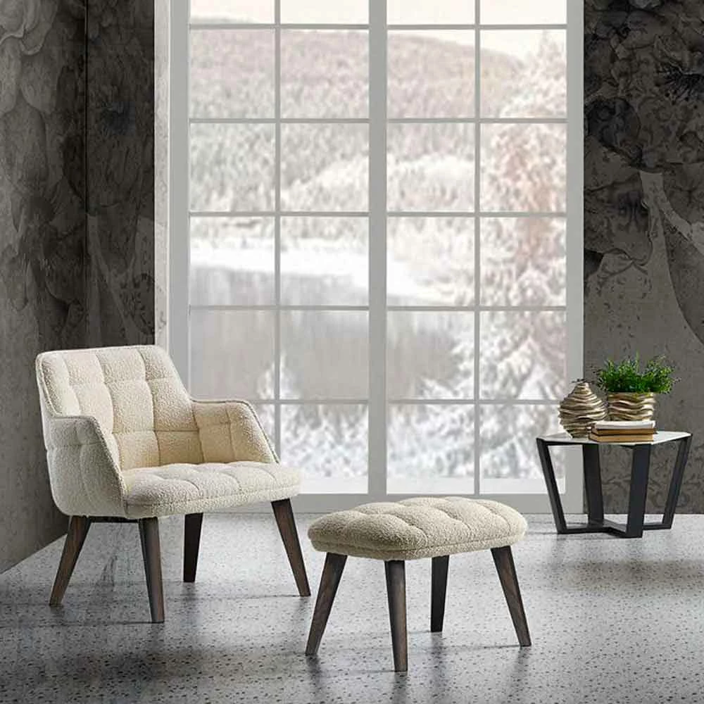 Design Poef Bekleed Met Stof Met Houten Voet Gemaakt In Italië - Clera 3 Design Poef Bekleed Met Stof Met Houten Voet Gemaakt In Italië - Clera - Afbeelding 3