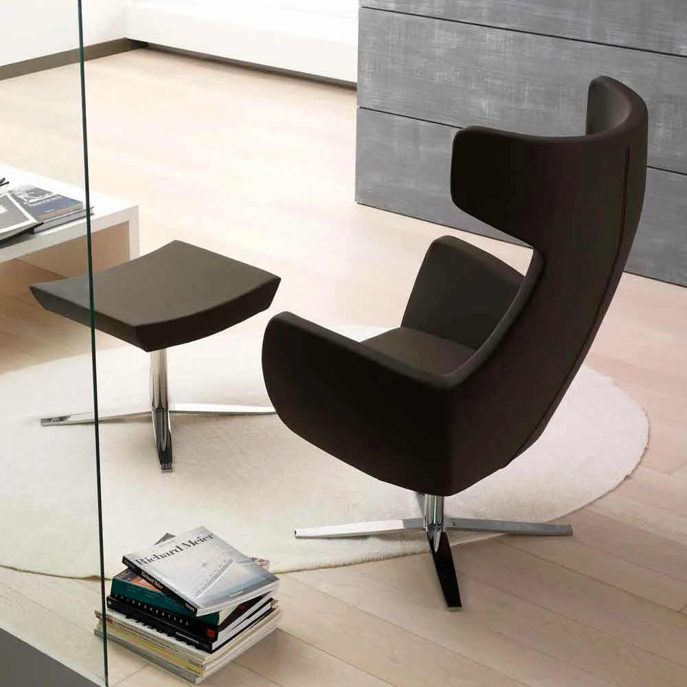 Moderne Kantoorpoef In Eco-leer En Aluminium - Clio 2 Moderne Kantoorpoef In Eco-leer En Aluminium - Clio - Afbeelding 2