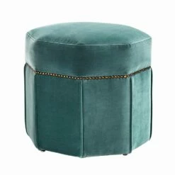 Moderne Poef Bekleed Met Stof, Details Met Messing Afwerking - Brunello