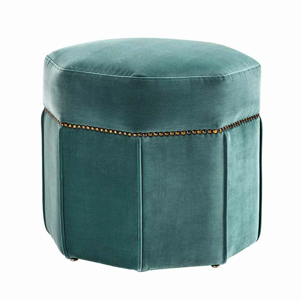 Moderne Poef Bekleed Met Stof, Details Met Messing Afwerking - Brunello 1 Moderne Poef Bekleed Met Stof, Details Met Messing Afwerking - Brunello