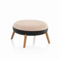 Moderne Ronde Stoffen Poef Met Pvc-basis En Metalen Poten - Ficus