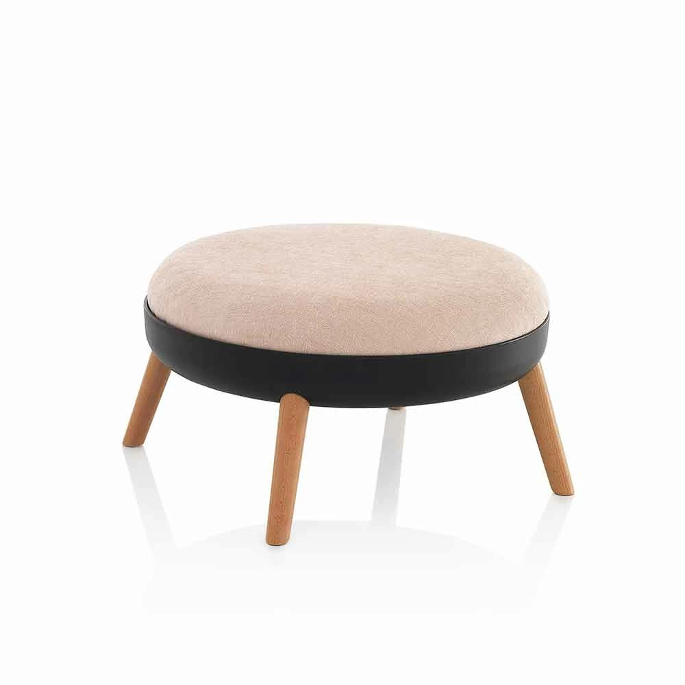 Moderne Ronde Stoffen Poef Met Pvc-basis En Metalen Poten - Ficus 1 Moderne Ronde Stoffen Poef Met Pvc-basis En Metalen Poten - Ficus