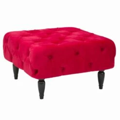 Klassiek Design Bourgondische Vierkante Poef In MDF En Stof - Halena