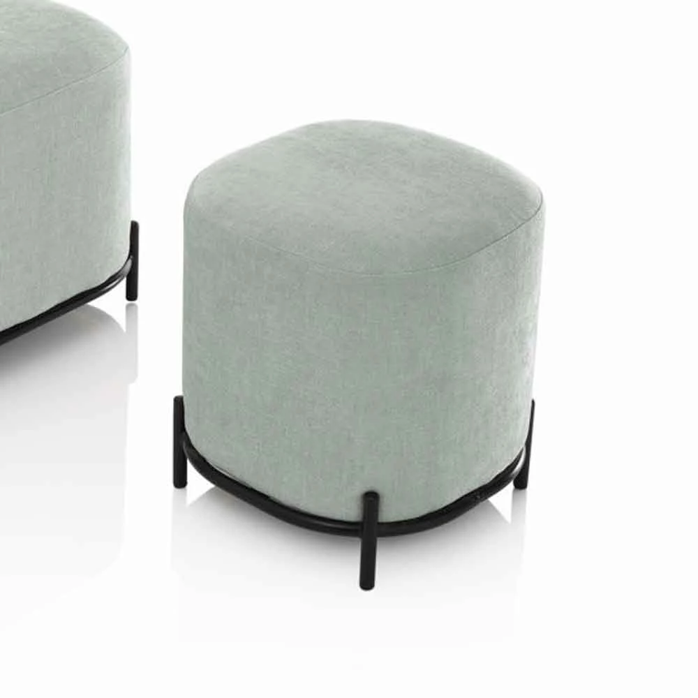 Ronde Poef Voor Woonkamer In Modern Design Van Groene Of Grijze Stof - Ambrogia 2 Ronde Poef Voor Woonkamer In Modern Design Van Groene Of Grijze Stof - Ambrogia - Afbeelding 2