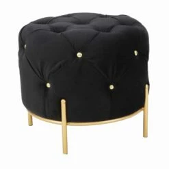 Moderne Design Ronde Poef In Stof, Ijzer En MDF - Ashlie