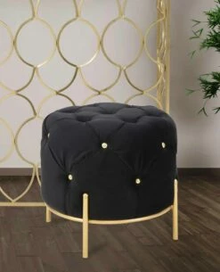Moderne Design Ronde Poef In Stof, Ijzer En MDF - Ashlie -Slide Shop pouf rotondo di design moderno in ferro mdf e tessuto ashlie 3