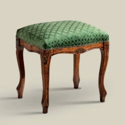 Klassieke Stijl Poef In Walnoothout En Stof Gemaakt In Italië - Luxe