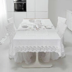 Witte Tafelloper In Gehaakt Kantborduurwerk En Rand Van Katoenmix - Giangi -Slide Shop runner bianco in ricamo di pizzo uncinetto e bordo misto cotone giangi 5