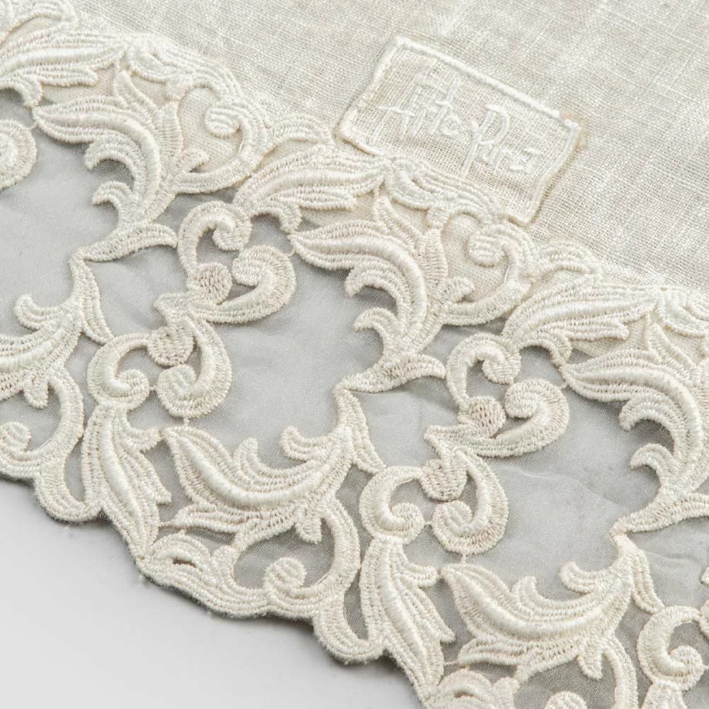 Linnen Tafelloper Met Kant, Luxe Design In 2 Kleuren - Farnese 3 Linnen Tafelloper Met Kant, Luxe Design In 2 Kleuren - Farnese - Afbeelding 3