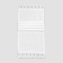 Linnen Tafelloper Met Wit Kant, Italiaanse Luxe Kwaliteit - Farnese