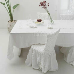 Zware Witte Linnen Loper Met Gehaakt Kant Aan Luxe Zijden - Giangi -Slide Shop runner in lino pesante bianco con pizzo uncinetto sui lati di lusso giangi 5