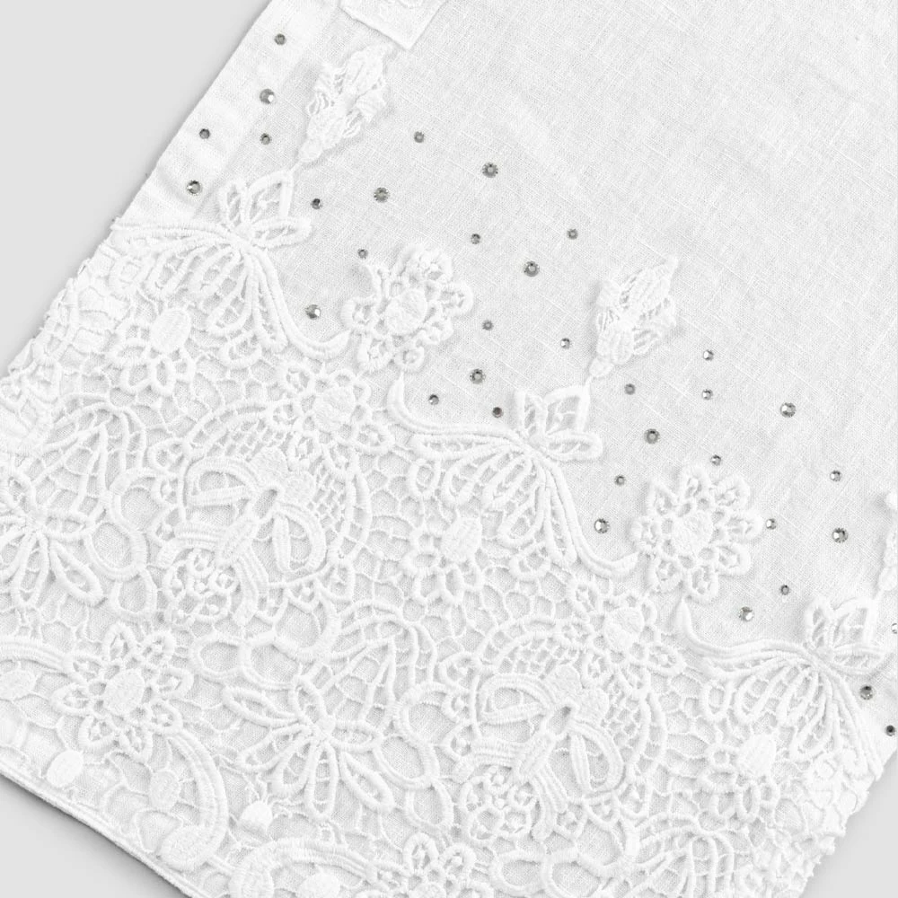 Tafelloper In Linnen Met Druppels Kant En Kristallen Luxe Decoratie - Welsh 2 Tafelloper In Linnen Met Druppels Kant En Kristallen Luxe Decoratie - Welsh - Afbeelding 2