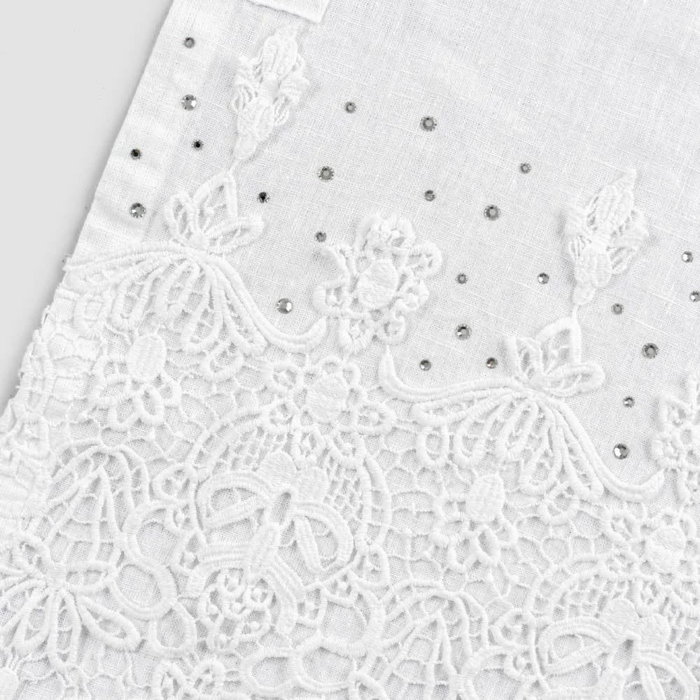 Tafelloper In Linnen Met Druppels Kant En Kristallen Luxe Decoratie - Welsh 3 Tafelloper In Linnen Met Druppels Kant En Kristallen Luxe Decoratie - Welsh - Afbeelding 3