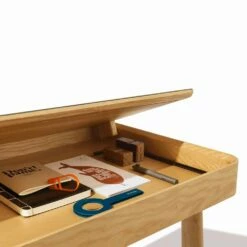 Bureau In Natuurlijk Massief Essenhout Met Intern Compartiment Made In Italy - Caspian -Slide Shop scrittoio in frassino massello naturale con vano interno made in italy caspian 4