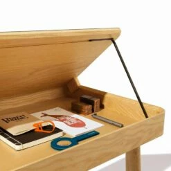 Bureau In Natuurlijk Massief Essenhout Met Intern Compartiment Made In Italy - Caspian -Slide Shop scrittoio in frassino massello naturale con vano interno made in italy caspian 5