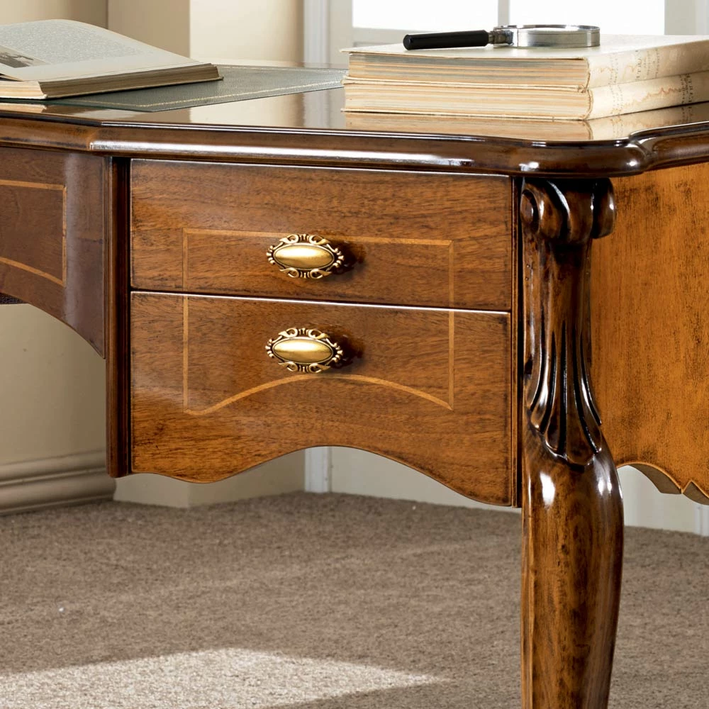 Klassiek Bureau 5 Lades In Hout En Ecoleer Made In Italy - Commodo 3 Klassiek Bureau 5 Lades In Hout En Ecoleer Made In Italy - Commodo - Afbeelding 3