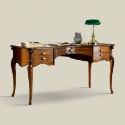 Klassiek Bureau 5 Lades In Hout En Ecoleer Made In Italy - Commodo