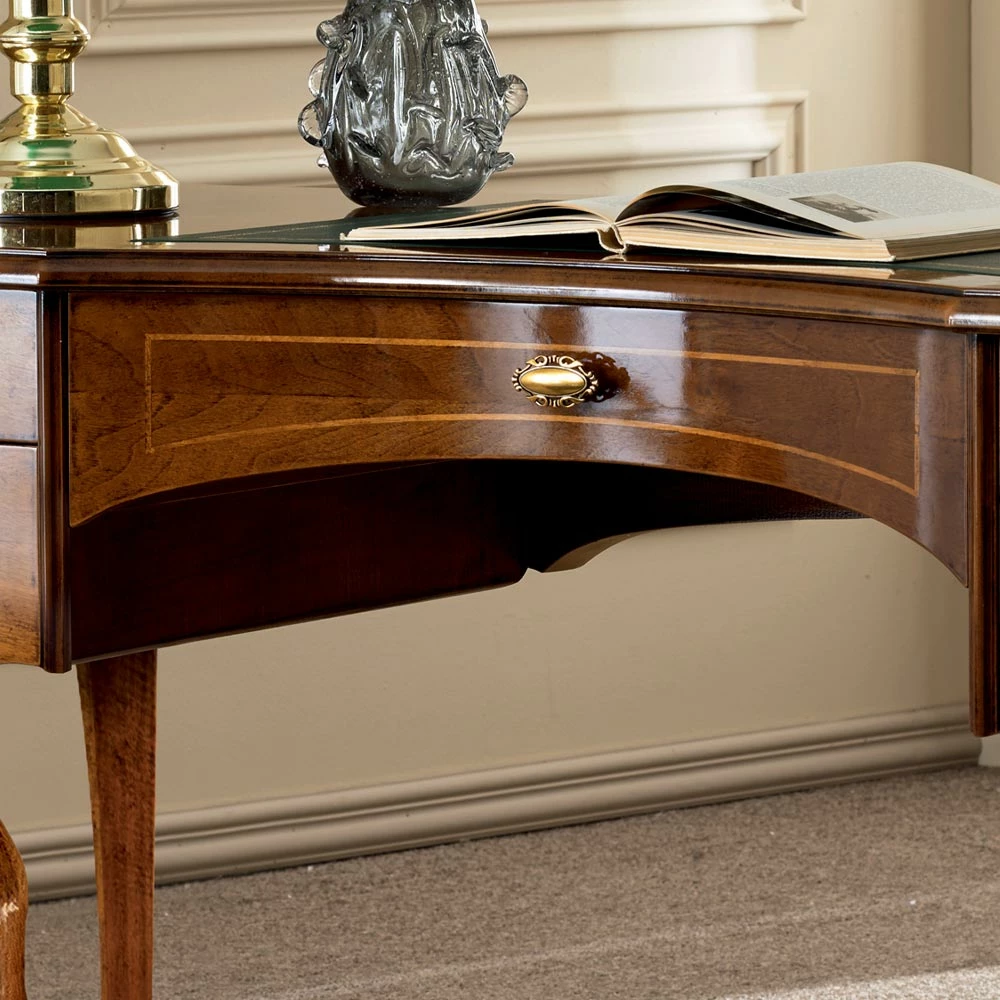 Klassiek Bureau 5 Lades In Hout En Ecoleer Made In Italy - Commodo 4 Klassiek Bureau 5 Lades In Hout En Ecoleer Made In Italy - Commodo - Afbeelding 4