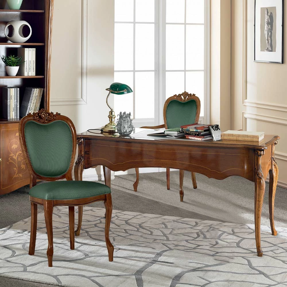 Klassiek Bureau 5 Lades In Hout En Ecoleer Made In Italy - Commodo 6 Klassiek Bureau 5 Lades In Hout En Ecoleer Made In Italy - Commodo - Afbeelding 6