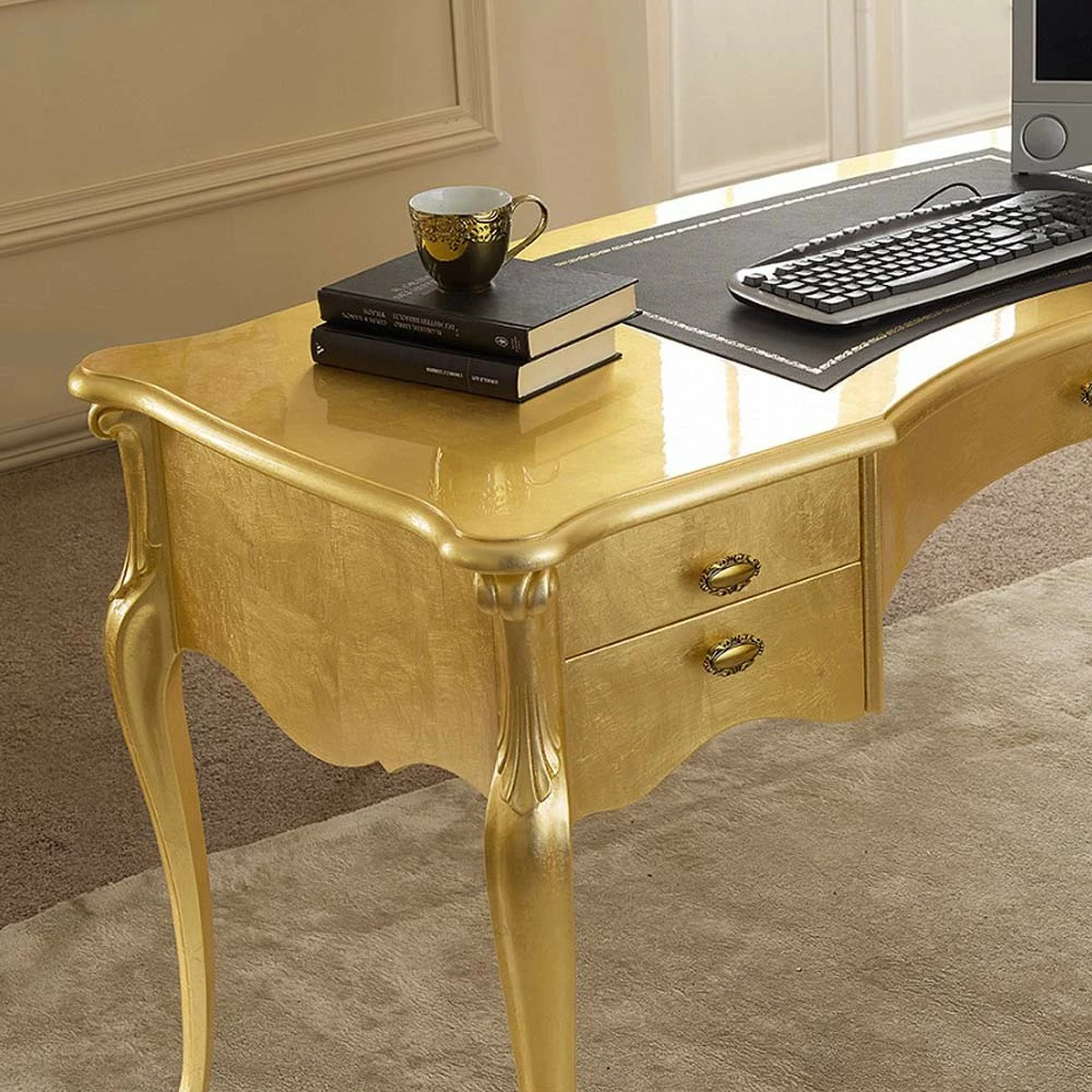 Klassiek Bureau 5 Lades In Hout En Ecoleer Made In Italy - Commodo 9 Klassiek Bureau 5 Lades In Hout En Ecoleer Made In Italy - Commodo - Afbeelding 9