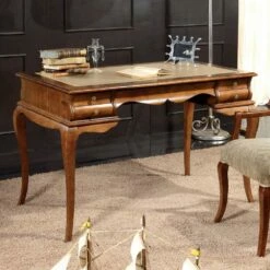 Bureau Met 5 Lades Walnoothout En Eco-leer Made In Italy - Hastings -Slide Shop scrivania con 5 cassetti legno di noce e ecopelle made in italy hastings 3