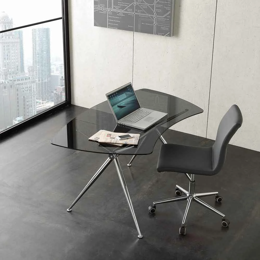 Bureau In Kristal Met Chromen Structuur Made In Italy - Xenon 2 Bureau In Kristal Met Chromen Structuur Made In Italy - Xenon - Afbeelding 2