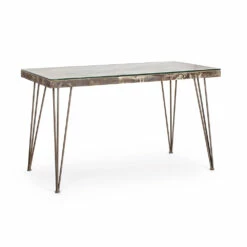 Bureau In Staal En Mdf Met Industrieel Vintage Gedecoreerd Glas - Mundial