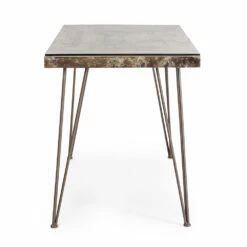 Bureau In Staal En Mdf Met Industrieel Vintage Gedecoreerd Glas - Mundial -Slide Shop scrivania in acciaio e mdf con vetro decorato vintage industriale mundial 9