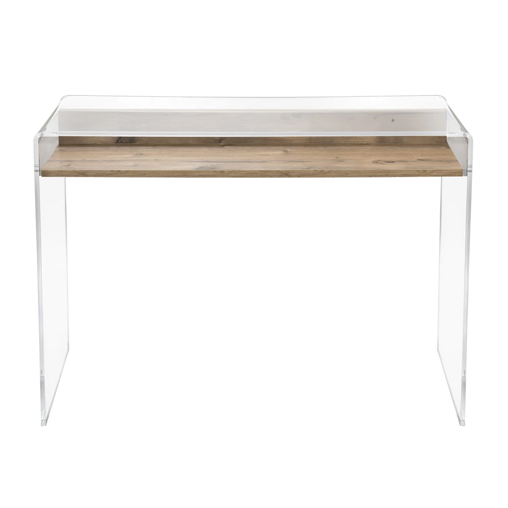 Transparant Plexiglas Bureau Met Design Houten Plank - Carducci 15 Transparant Plexiglas Bureau Met Design Houten Plank - Carducci - Afbeelding 15