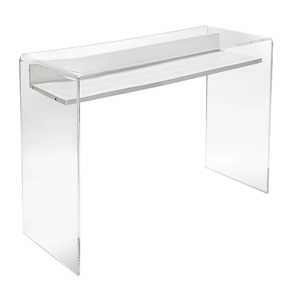 Transparant Plexiglas Bureau Met Design Houten Plank - Carducci 6 Transparant Plexiglas Bureau Met Design Houten Plank - Carducci - Afbeelding 6