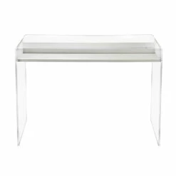 Transparant Plexiglas Bureau Met Design Houten Plank - Carducci 23 Transparant Plexiglas Bureau Met Design Houten Plank - Carducci -Slide Shop scrivania in plexiglass trasparente con ripiano in legno di design carducci 6