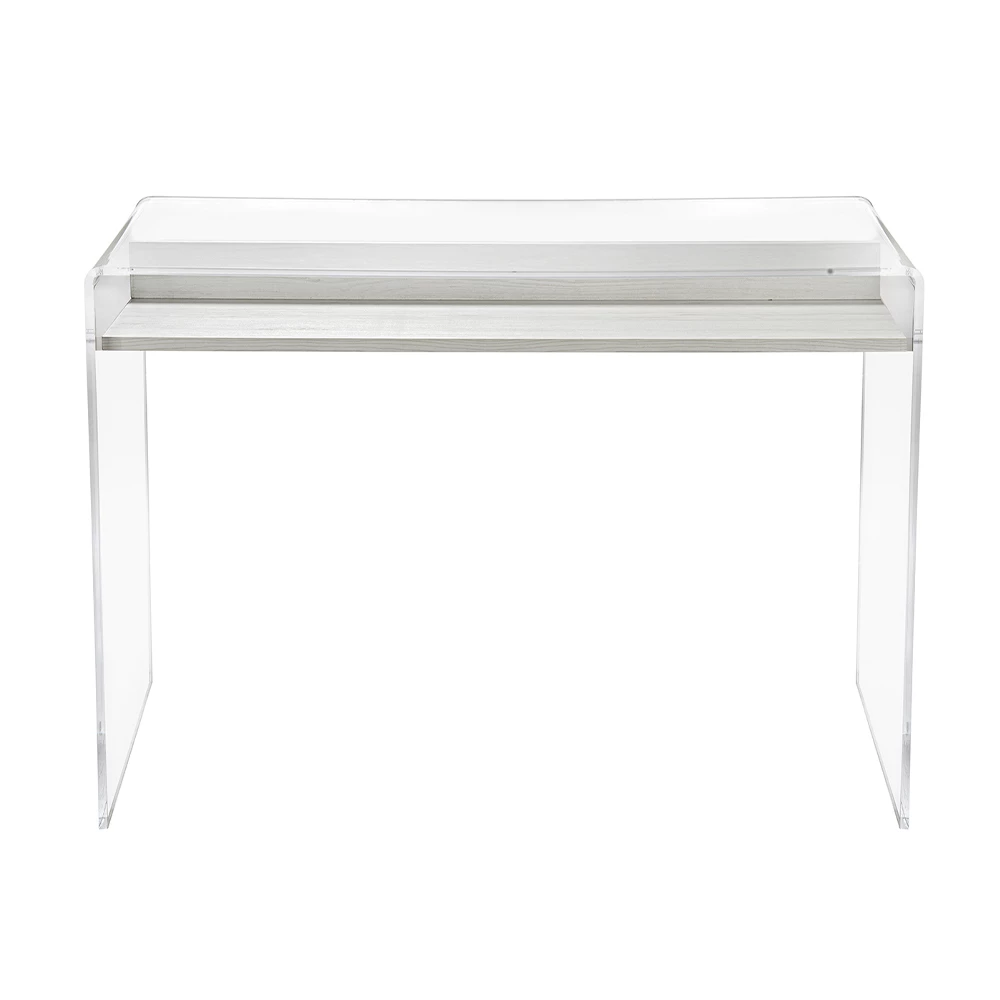Transparant Plexiglas Bureau Met Design Houten Plank - Carducci 7 Transparant Plexiglas Bureau Met Design Houten Plank - Carducci - Afbeelding 7