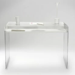 Transparant Plexiglas Bureau Met Design Houten Plank - Carducci 24 Transparant Plexiglas Bureau Met Design Houten Plank - Carducci -Slide Shop scrivania in plexiglass trasparente con ripiano in legno di design carducci 7