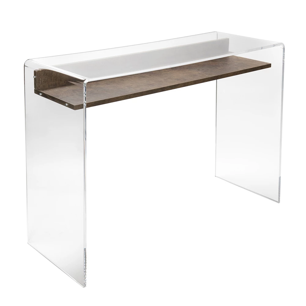 Transparant Plexiglas Bureau Met Design Houten Plank - Carducci 10 Transparant Plexiglas Bureau Met Design Houten Plank - Carducci - Afbeelding 10