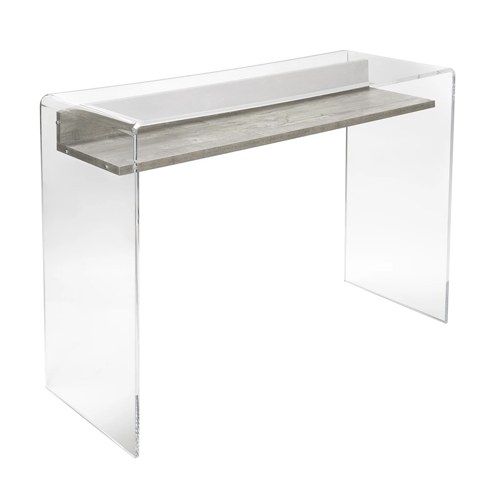 Transparant Plexiglas Bureau Met Design Houten Plank - Carducci 1 Transparant Plexiglas Bureau Met Design Houten Plank - Carducci