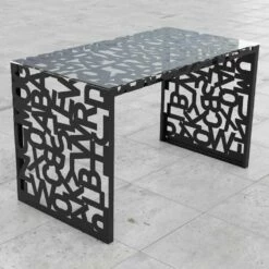 Hedendaagse Schrijftafel Kattedra "Alle Letters" 120x65x75 Mabele, Metaal En Glas -Slide Shop scrivania kattedra lettere a cascata 120x65x75 mabele 1