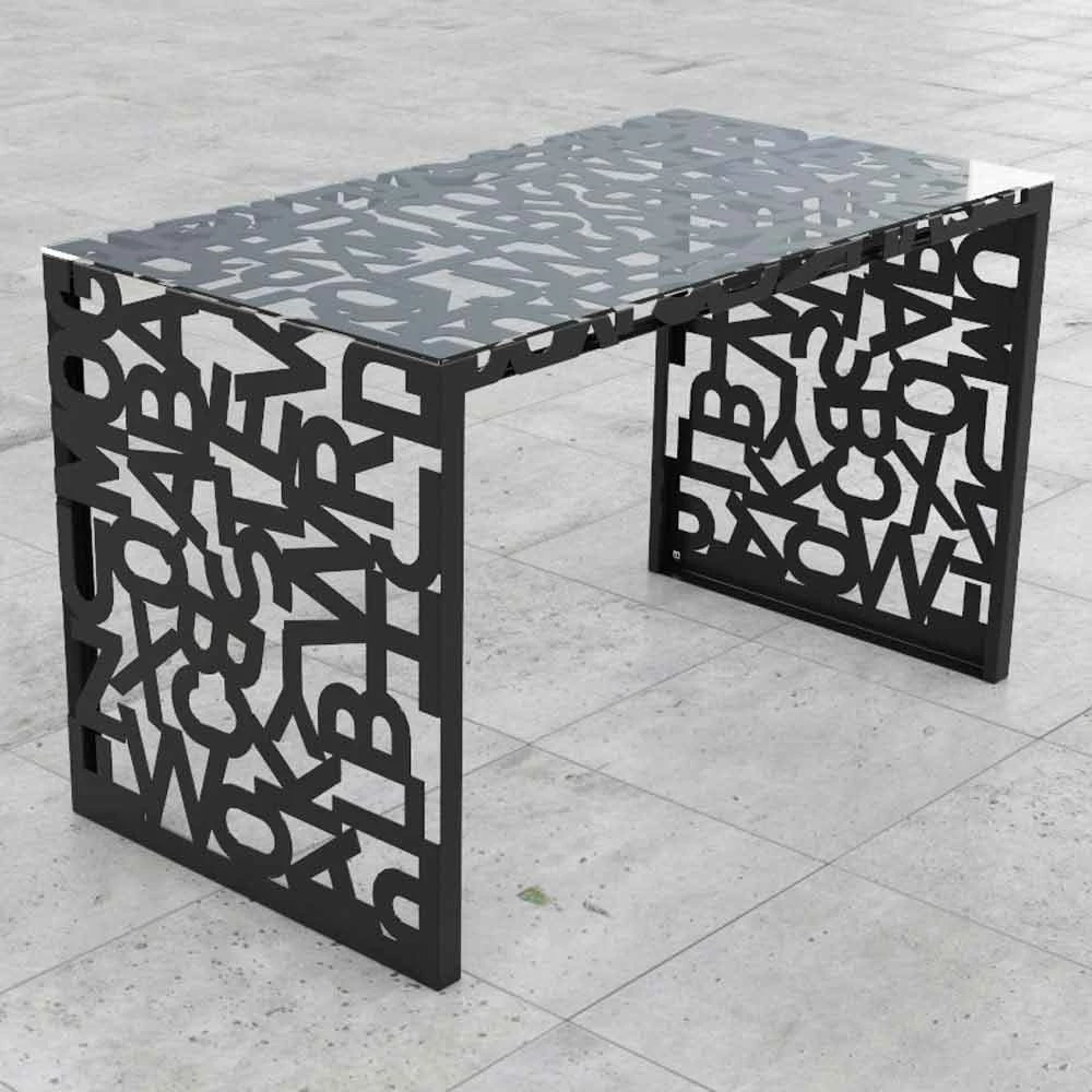 Desk Kattedra "Alle Letters" 160x80x75 Mabele, Metaal En Glas 2 Desk Kattedra "Alle Letters" 160x80x75 Mabele, Metaal En Glas - Afbeelding 2