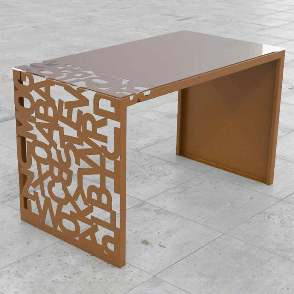 Desk Kattedra "Alle Letters" 160x80x75 Mabele, Metaal En Glas 13 Desk Kattedra "Alle Letters" 160x80x75 Mabele, Metaal En Glas - Afbeelding 13