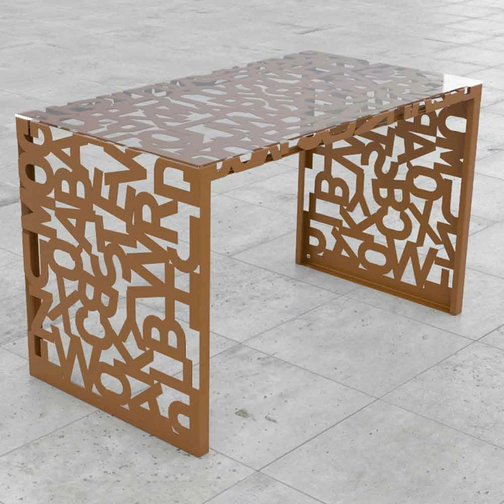 Desk Kattedra "Alle Letters" 160x80x75 Mabele, Metaal En Glas 5 Desk Kattedra "Alle Letters" 160x80x75 Mabele, Metaal En Glas - Afbeelding 5