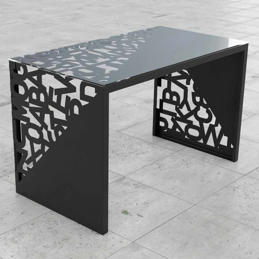 Desk Kattedra "Alle Letters" 160x80x75 Mabele, Metaal En Glas 6 Desk Kattedra "Alle Letters" 160x80x75 Mabele, Metaal En Glas - Afbeelding 6