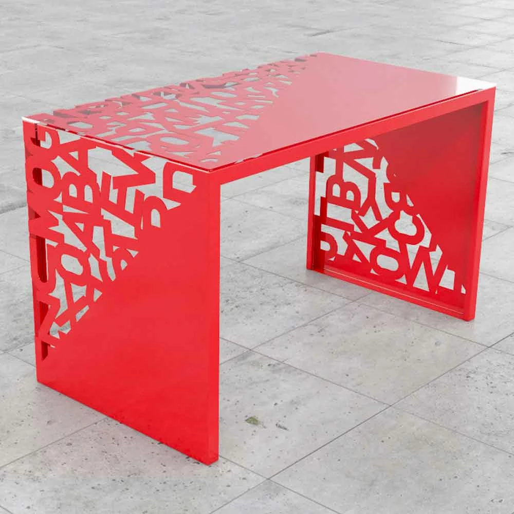 Desk Kattedra "Alle Letters" 160x80x75 Mabele, Metaal En Glas 8 Desk Kattedra "Alle Letters" 160x80x75 Mabele, Metaal En Glas - Afbeelding 8