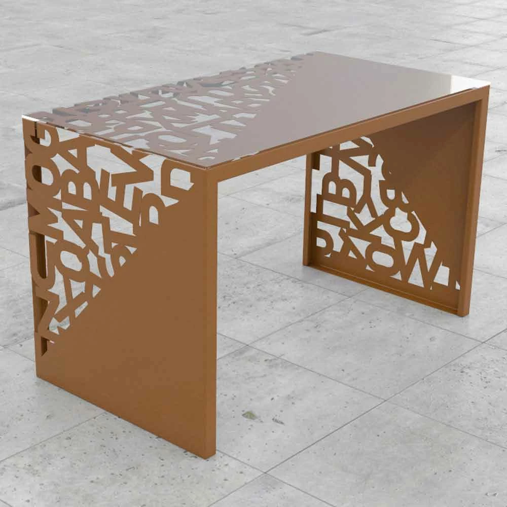 Desk Kattedra "Alle Letters" 160x80x75 Mabele, Metaal En Glas 9 Desk Kattedra "Alle Letters" 160x80x75 Mabele, Metaal En Glas - Afbeelding 9