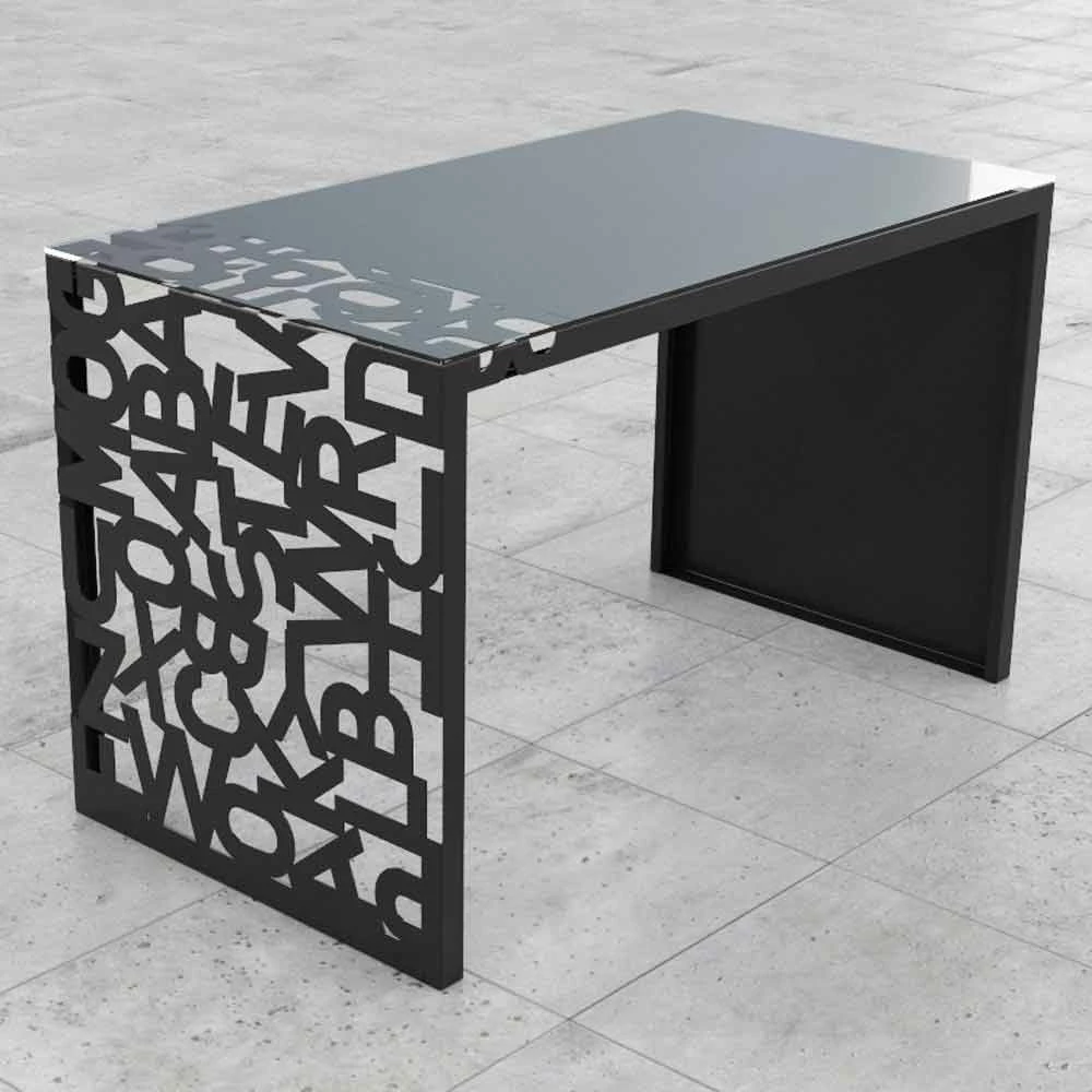 Desk Kattedra "Alle Letters" 160x80x75 Mabele, Metaal En Glas 10 Desk Kattedra "Alle Letters" 160x80x75 Mabele, Metaal En Glas - Afbeelding 10
