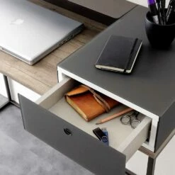 Modern Bureau In Metaal En Melamine Met Lade Made In Italy - Iridio -Slide Shop scrivania moderna in metallo e melaminico con cassetto made in italy iridio 2
