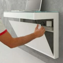 Hangend Bureau In Kristal Met Metalen Structuur Made In Italy - Silicium -Slide Shop scrivania sospesa in cristallo con struttura in metallo made in italy silicio 3