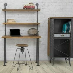 Bureau Met Industrieel Design Planken In Ijzer En Hout - Aubry -Slide Shop scrivania ufficio con mensole di design moderno in ferro e legno aubry 4