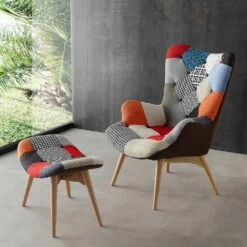 Fauteuil Veelkleurig Patchwork Met Massief Houten Poten Veronica 5 Fauteuil Veelkleurig Patchwork Met Massief Houten Poten Veronica -Slide Shop set 2 poltrone patchwork multicolor con gambe in massello veronica 2