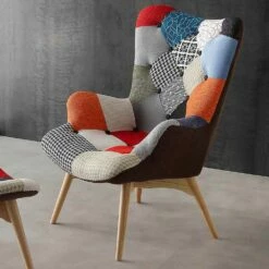 Fauteuil Veelkleurig Patchwork Met Massief Houten Poten Veronica